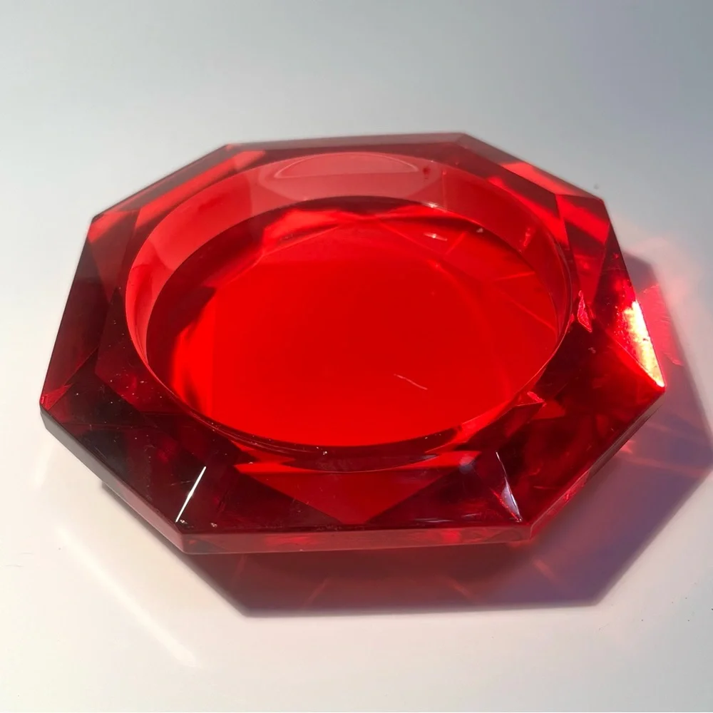Restoration Hardware Crystal Pillar Candle Holder Diamond Shape Red or Holder